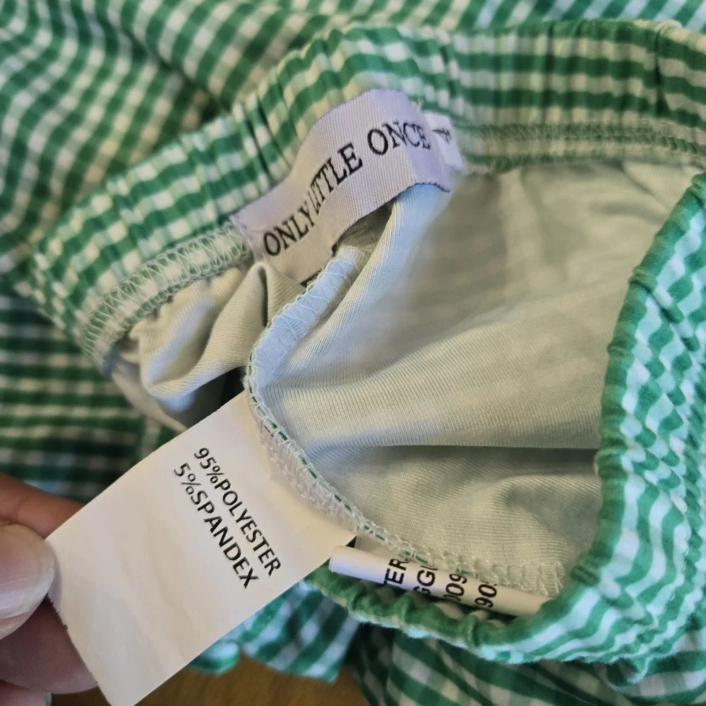Only Little Once Christmas Holiday Pajama‎ 2 Pc Set Green Gingham Size 4 NWOT
